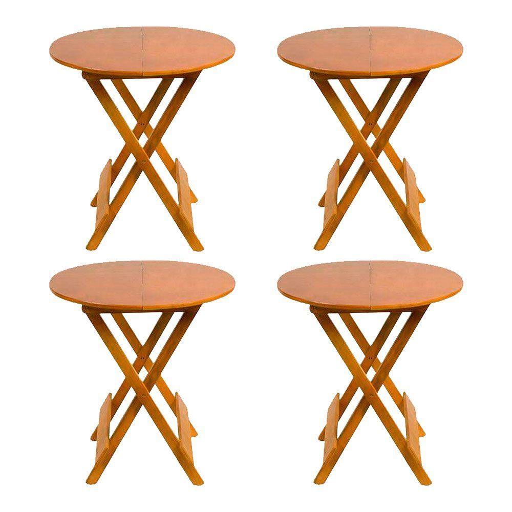 Kit 4 Mesas Redondas Dobráveis Em Madeira Maciça 70X70 Mel Ideal Para Bares E Restaurantes - 1