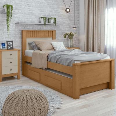 Cama Solteiro Com Auxiliar (98x206) Amêndoa-off White Athenas Móveis Lopas Amendoa