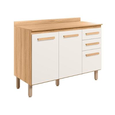 Balcão 2 Portas (com Tampo) 120cm Intenza Freijo-off White Cristal - Ssx Multicoisas