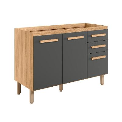 Balcão 2 Portas (sem Tampo) 120cm Intenza Carvalho Nature-chumbo - Ssx Multicoisas