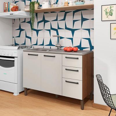 Balcão 120cm (sem Tampo) 3 Portas 2 Gavetas Versalhes - Ssx Multicoisas Nogueira-off White