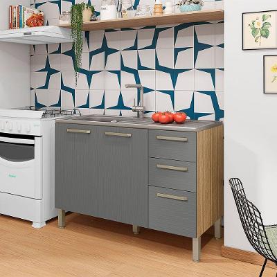 Balcão 120cm (sem Tampo) 3 Portas 2 Gavetas Versalhes - Ssx Multicoisas Freijo-gris