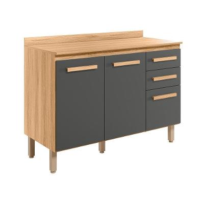 Balcão 2 Portas (com Tampo) 120cm Intenza Carvalho Nature-chumbo - Ssx Multicoisas
