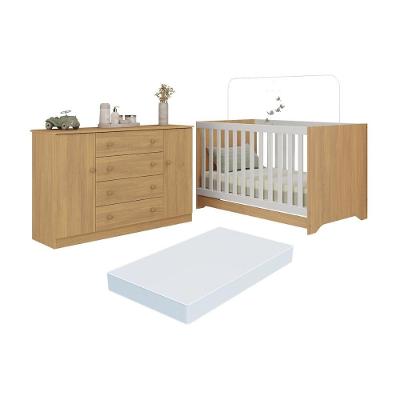 Berço Americano 3 Em 1 Com Colchão Incluso E Cômoda 2 Portas 4 Gavetas Encanto Multimóveis MP4703 Madeirado