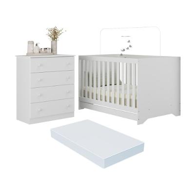 Berço Americano 3 Em 1 Com Colchão Incluso E Cômoda 4 Gavetas Encanto Multimóveis MP4699 Branco
