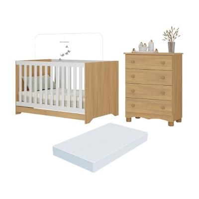 Berço Americano 3 Em 1 Com Colchão Incluso E Cômoda 4 Gavetas Dengo Multimóveis MP4702 Madeirado