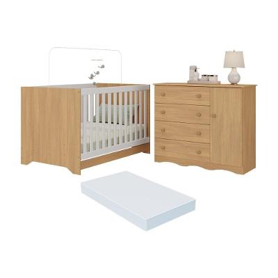 Berço Americano 3 Em 1 Com Colchão Incluso E Cômoda 1 Porta 4 Gavetas Realeza Multimóveis MP4697 Madeirado