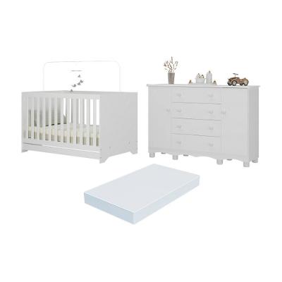 Berço Americano 3 Em 1 Com Colchão Incluso E Cômoda 2 Portas 4 Gavetas Dengo Multimóveis MP4706 Branco