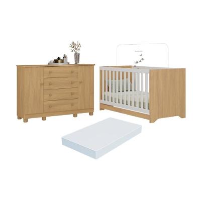 Berço Americano 3 Em 1 Com Colchão Incluso E Cômoda 2 Portas 4 Gavetas Allegra Multimóveis MP4704 Madeirado