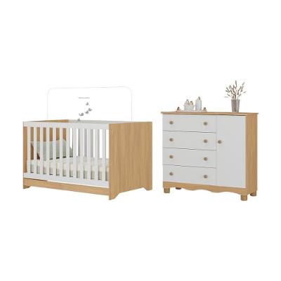 Berço Americano 3 Em 1 Com Cômoda 1 Porta 4 Gavetas Dengo Multimóveis MP4686 Madeirado-branco