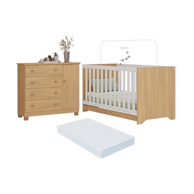 Berço Americano 3 em 1 Allegra com Cômoda 1 Porta 4 Gavetas MDP 133 cm Amadeirado Multimóveis