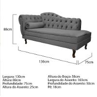 Kit Diva Recamier Diana 130cm Lado Direito e 02 Poltronas Julia Linho Cinza escuro - 3