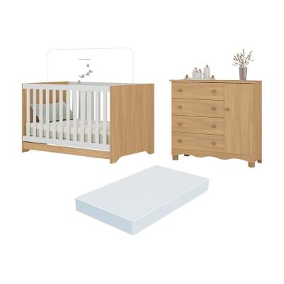 Berço Americano 3 Em 1 Com Colchão Incluso E Cômoda 1 Porta 4 Gavetas Dengo Multimóveis MP4698 Madeirado