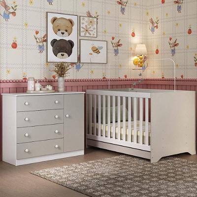 Berço Americano 3 Em 1 Com Cômoda 1 Porta 4 Gavetas Encanto Multimóveis MP4683 Branco-off White