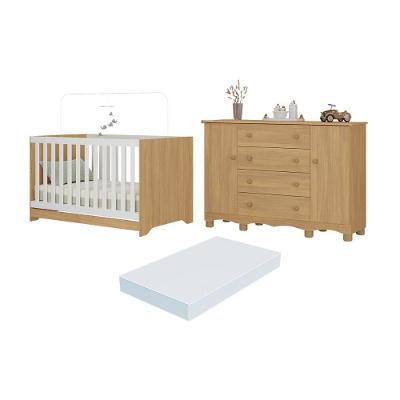 Berço Americano 3 Em 1 Com Colchão Incluso E Cômoda 2 Portas 4 Gavetas Dengo Multimóveis MP4706 Madeirado