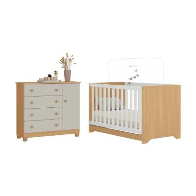 Berço Americano 3 Em 1 Com Cômoda 1 Porta 4 Gavetas Allegra Multimóveis MP4684 Madeirado-off White