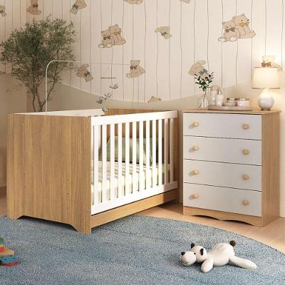 Berço Americano 3 Em 1 Com Cômoda 4 Gavetas Realeza Multimóveis MP4689 Madeirado-off White