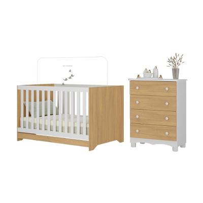 Berço Americano 3 Em 1 Com Cômoda 4 Gavetas Dengo Multimóveis MP4690 Branco-madeirado