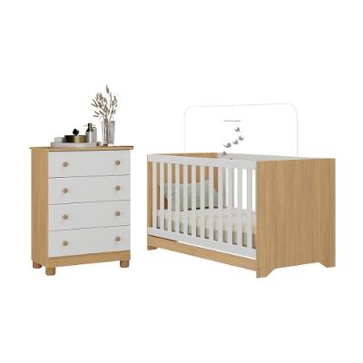 Berço Americano 3 Em 1 Com Cômoda 4 Gavetas Allegra Multimóveis MP4688 Madeirado-branco
