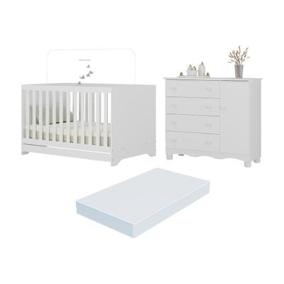 Berço Americano 3 Em 1 Com Colchão Incluso E Cômoda 1 Porta 4 Gavetas Dengo Multimóveis MP4698 Branco