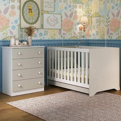Berço Americano 3 Em 1 Com Cômoda 4 Gavetas Encanto Multimóveis MP4687 Branco-off White