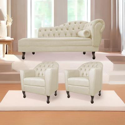Kit Diva Recamier Diana 130cm Lado Esquerdo e 02 Poltronas Julia Linho Bege