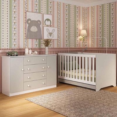 Berço Americano 3 Em 1 Com Cômoda 2 Portas 4 Gavetas Encanto Multimóveis MP4691 Branco-off White