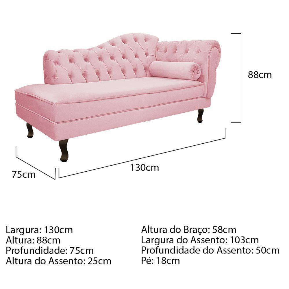 Kit Diva Recamier Diana 130cm Lado Esquerdo e 01 Poltrona Classic Suede Rosa Bebê - 3