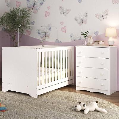 Berço Americano 3 Em 1 Com Cômoda 4 Gavetas Realeza Multimóveis MP4689 Branco