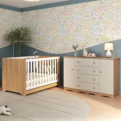 Berço Americano 3 Em 1 Com Cômoda 2 Portas 4 Gavetas Realeza Multimóveis MP4693 Madeirado-off White