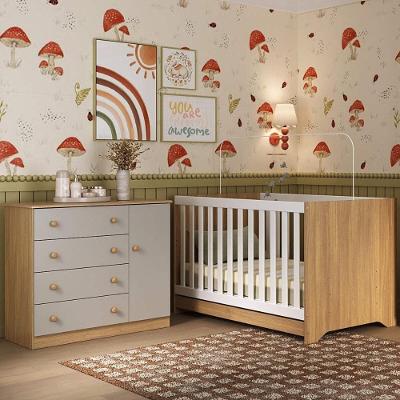 Berço Americano 3 Em 1 Com Cômoda 1 Porta 4 Gavetas Encanto Multimóveis MP4683 Madeirado-off White