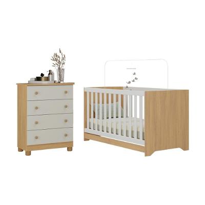 Berço Americano 3 Em 1 Com Cômoda 4 Gavetas Allegra Multimóveis MP4688 Madeirado-off White