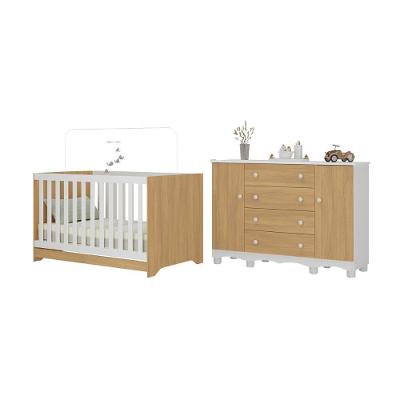 Berço Americano Dengo com Cômoda 2 Portas 4 Gavetas MDP 133 cm Branco-madeirado Multimóveis
