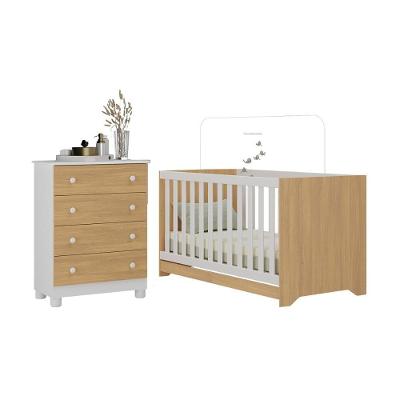 Berço Americano 3 Em 1 Com Cômoda 4 Gavetas Allegra Multimóveis MP4688 Branco-madeirado