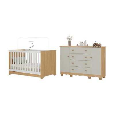 Berço Americano 3 Em 1 Com Cômoda 2 Portas 4 Gavetas Dengo Multimóveis MP4694 Madeirado-off White