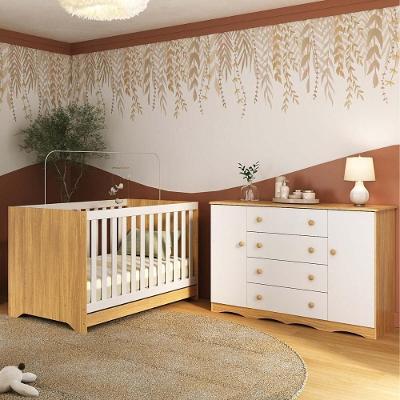 Berço Americano 3 Em 1 Com Cômoda 2 Portas 4 Gavetas Realeza Multimóveis MP4693 Madeirado-branco