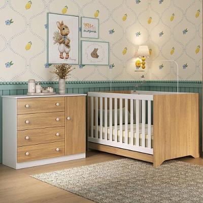 Berço Americano 3 Em 1 Com Cômoda 1 Porta 4 Gavetas Encanto Multimóveis MP4683 Branco-madeirado
