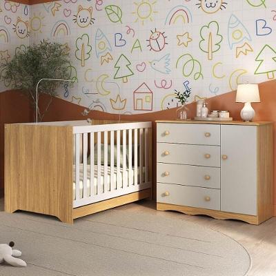 Berço Americano 3 Em 1 Com Cômoda 1 Porta 4 Gavetas Realeza Multimóveis MP4685 Madeirado-off White