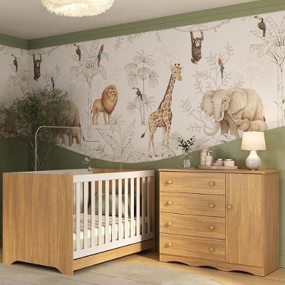 Berço Americano 3 Em 1 Com Cômoda 1 Porta 4 Gavetas Realeza Multimóveis MP4685 Madeirado