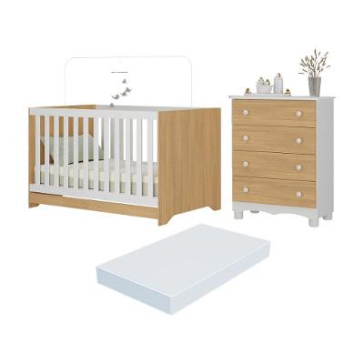 Berço Americano 3 Em 1 Com Colchão Incluso E Cômoda 4 Gavetas Dengo Multimóveis MP4702 Branco-madeirado