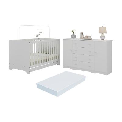 Berço Americano 3 Em 1 Com Colchão Incluso E Cômoda 2 Portas 4 Gavetas Realeza Multimóveis MP4705 Branco