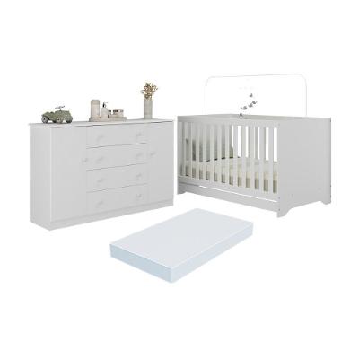 Berço Americano 3 Em 1 Com Colchão Incluso E Cômoda 2 Portas 4 Gavetas Encanto Multimóveis MP4703 Branco