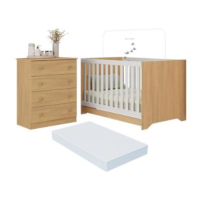 Berço Americano 3 Em 1 Com Colchão Incluso E Cômoda 4 Gavetas Encanto Multimóveis MP4699 Madeirado
