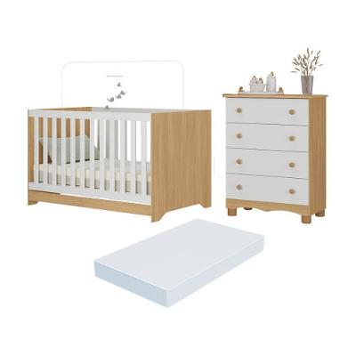 Berço Americano 3 Em 1 Com Colchão Incluso E Cômoda 4 Gavetas Dengo Multimóveis MP4702 Madeirado-branco