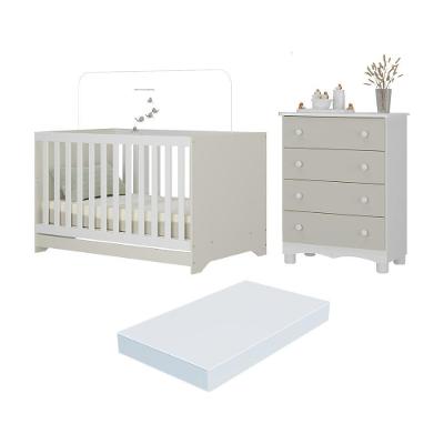 Berço Americano 3 Em 1 Com Colchão Incluso E Cômoda 4 Gavetas Dengo Multimóveis MP4702 Branco-off White