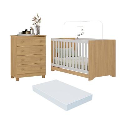 Berço Americano 3 Em 1 Com Colchão Incluso E Cômoda 4 Gavetas Allegra Multimóveis MP4700 Madeirado