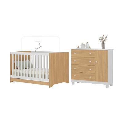 Berço Americano 3 em 1 Mp4686 em Mdp Branco-madeirado com Grade Soft para Bebê