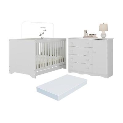 Berço Americano 3 Em 1 Com Colchão Incluso E Cômoda 1 Porta 4 Gavetas Realeza Multimóveis MP4697 Branco