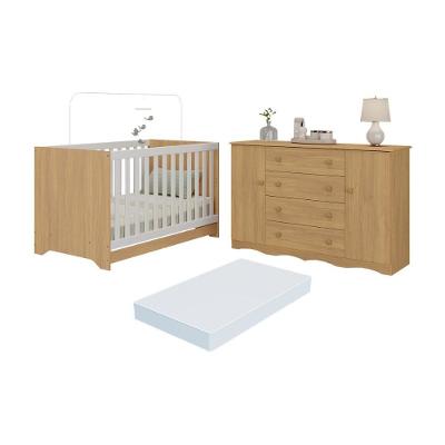 Berço Americano 3 Em 1 Com Colchão Incluso E Cômoda 2 Portas 4 Gavetas Realeza Multimóveis MP4705 Madeirado