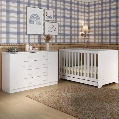 Berço Americano 3 Em 1 Com Cômoda 2 Portas 4 Gavetas Encanto Multimóveis MP4691 Branco